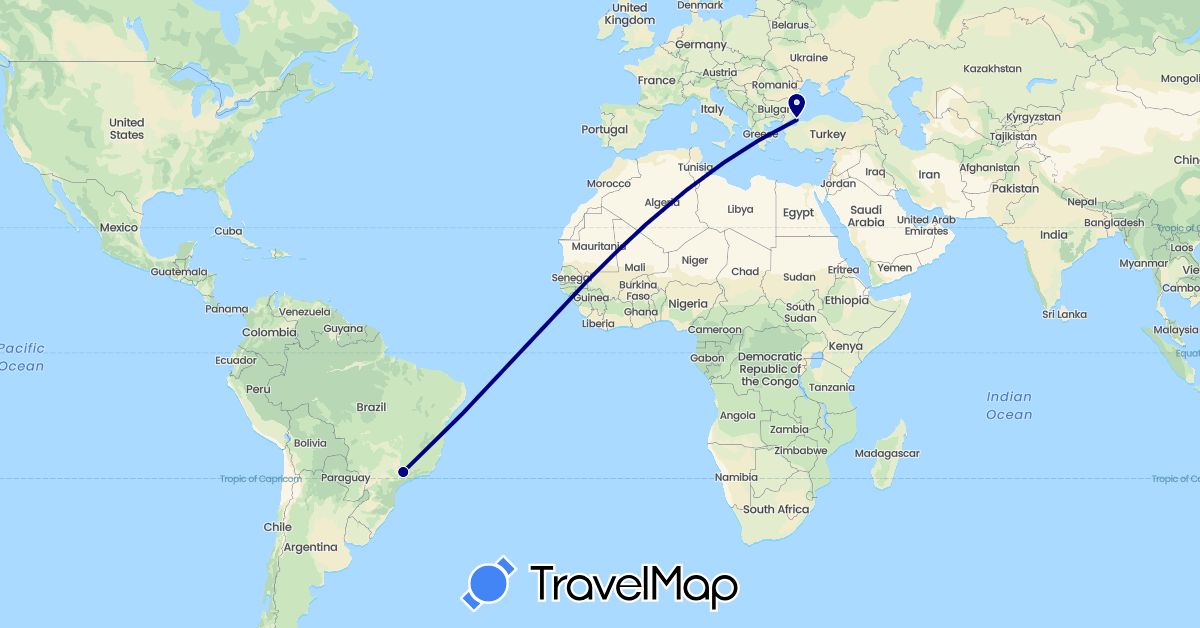 TravelMap itinerary: driving in Brazil, Turkey (Asia, South America)